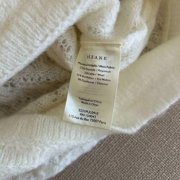 BEST Sezane Nathalia Jumper Medium Ecru Ivory Sweater V-Neck Wool French Causal - Picture 9 of 10